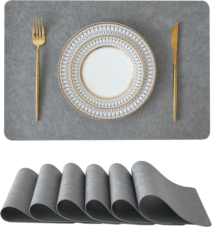 Leetaltree Reversible Faux Leather Placemats Set of 6, 12x17 Inch –