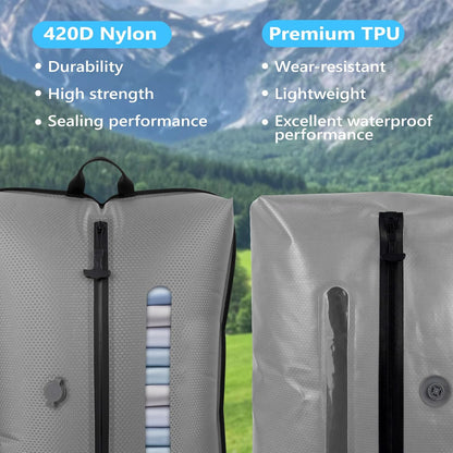 2025 Vacuum Bags for Travel with See-Through Window & 5KPa Pump Space Saver Vacuum Seal Bags for Clothing Travel IP67 Reusable Packing Organizers for Luggage, Backpack, Suitcase Grey 1PC+Pump