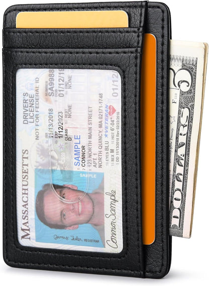 Buffway Slim Minimalist Front Pocket RFID Blocking Leather Wallets for Men and Women - Galactic Crack Black