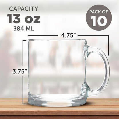 Libbey Clear Glass Coffee Mugs 13 oz. Set of 10, Bulk Pack - Perfect for Coffee, Tea, Espresso, Hot Cocoa, Other Beverages - Clear Bottom