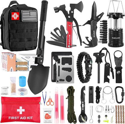 Survival Kit and First Aid kit, 160 Pcs Emergency Supplies Camping Accessories with Upgraded Molle Bag, Gifts for Men and Women Outdoor Adventure Camping Hiking Hunting