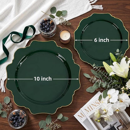 50PCS Green Plastic Plates Fancy Green Disposable Plates