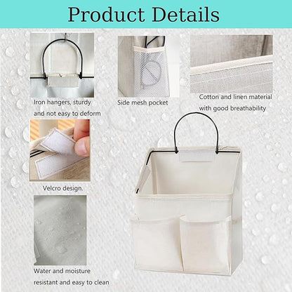 2 Pack Wall Hanging Storage Basket,Wall Hanging Organizer Bags with Pockets, Wall organizer Storage for Dormitory Bathroom Bedroom Kitchen(White-upgraded)