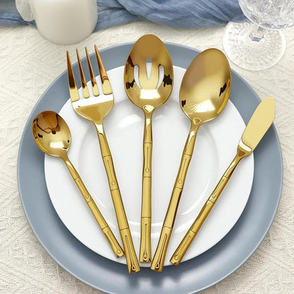 Gold Silverware Set 45-Piece Bamboo Pattern Service