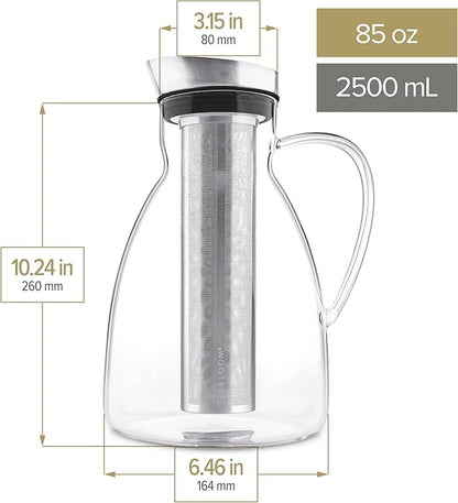 Teabloom Extra-Large Multi-Brew Borosilicate Glass Teapot + Kettle + Pitcher (85 OZ / 2.5 L / 10 CUPS) – Brew and Serve Hot Tea, Iced Tea, Cold Brew Tea and Fruit Infused Water – Solstice Tea Maker