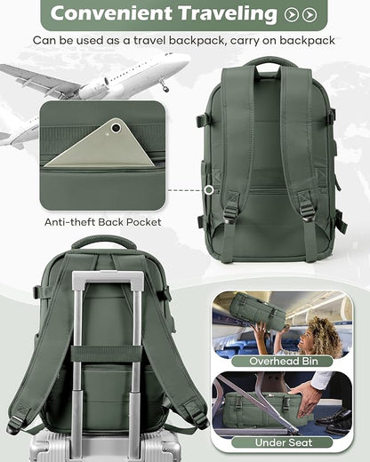 Vacuum Backpack Travel Laptop Backpacks For Women Men Carry On Backpack With Vacuum Compression Bags Seal Packing Personal Item Travel Bag Vacpack Backpacks With Pump Olive Green