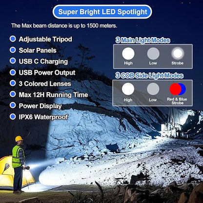 Rechargeable Spotlight Flashlight, Peascat 3, 000L Lumens LED Handheld Spot