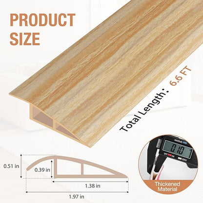 Floor Transition Strip Self Adhesive Vinyl Door Threshold for Doorways Carpet Edging Trim Overlap Edge Reducer for Laminate Floor, Carpet, Tile (Light Yellow Wood Grain, 1/5" to 2/5", 6.6Ft)