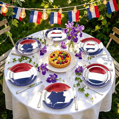 France French Flag Paper Plates and Napkins Party Supplies, Serves 60 | 180Pcs