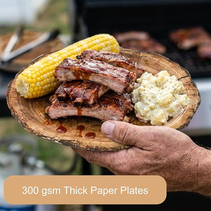 100 Pcs Disposable Rustic Wood Grain Slice Tableware Set