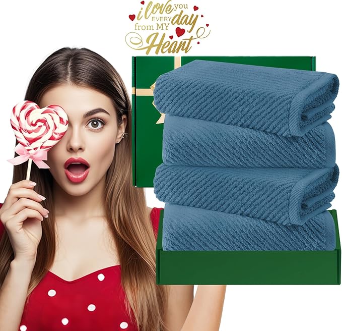 VOOVA & MOVAS Hand Towels for Bathroom Set of 4, Large 18" x 28", 100% Cotton | Lightweight | Thick | Quick Dry | Soft | Absorbent, Bath Hand Towels for Bathroom, Towel Gift Set, Dark Blue