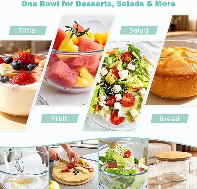 Trifle Bowl with Lids, 135oz Glass Serving Bowls, BPA-Free Borosilicate Salad & Fruit Bowls, Airtight Food Storage Containers, Ideal for Layered Desserts & Holiday Parties