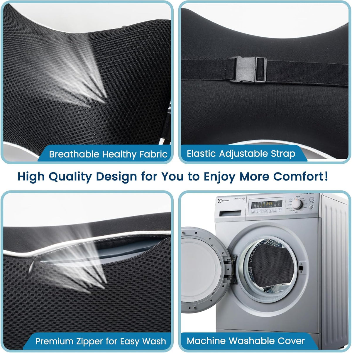 Inflatable Car Neck Pillow - 2 Pack Soft Headrest Car Pillow for Driving Seat with Adjustable Strap, Comfortable Ergonomic Design Neck Support and Breathable Washable Cover