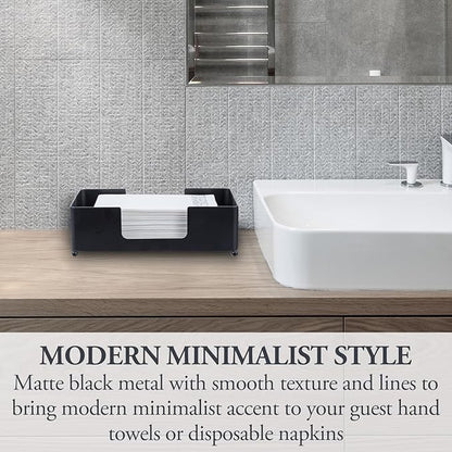 MyGift Modern Matte Black Metal Folded Paper Towel Holder for Commercial & Guest Bathroom, Sink Countertop or Vanity Table Disposable Napkin Storage Tray, Fits Multifold Towels up to 9.2 x 4.5 Inches