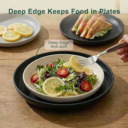 40 Piece Plates and Bowls Sets for 8, Unbreakable Wheat Straw Dinnerware Sets