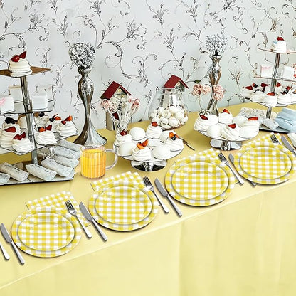 180Pcs Yellow Gingham Party Supplies Paper Plates and Napkins Serve 60 |