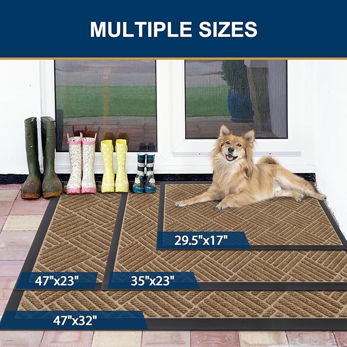 Smiry Front Door Mat Outside Entrance, Heavy Duty Outdoor Indoor Natural Rubber Doormat, Non Slip, Trap Dirt and Moisture, Easy Clean, Low Profile Patio Porch Entryway Mat, 47x32, Coffee