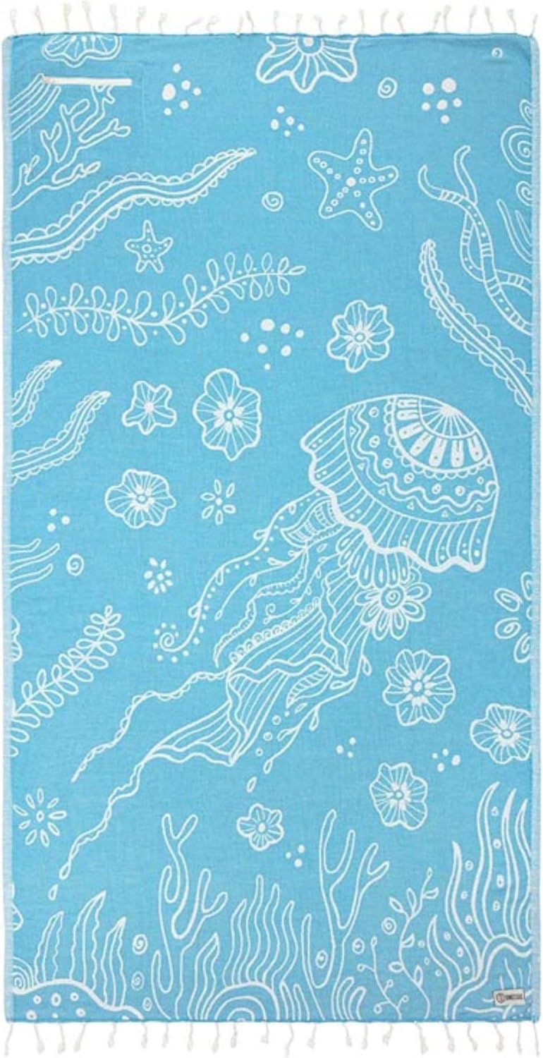 Sand Cloud Turkish Beach Towel - Sand Free - 100% Organic Turkish Cotton Yarn - Quick Dry Towel for Beach, Picnic, Blanket or Bath - As Seen on Shark Tank - Marine Life (Boho Octopus)