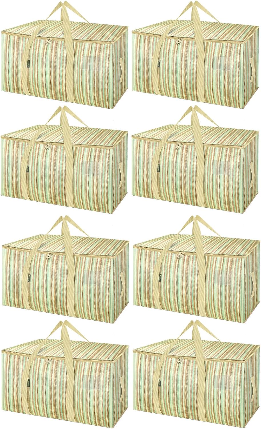 BALEINE 8-Pack Oversized Moving Bags with Reinforced Handles, Heavy-Duty Storage Tote for Clothes, Moving Supplies (Color Strip, 8-Pack)