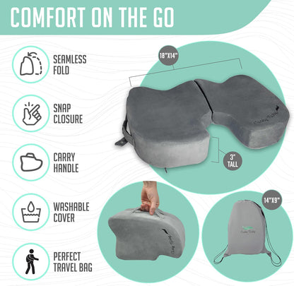 Premium Foldable Travel Seat Cushion - for Relief of Lower Back, Sciatic, Butt and Tailbone Pain - for Home & Office Use, Perfect for Travel or Driving - Coccyx Seat Cushion