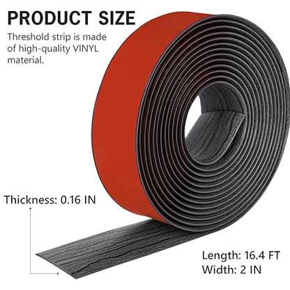 16.4Ft Floor Transition Strip Self Adhesive Vinyl Cover Floor Strip Flat Divider Transition Strip Wood Grain Design for Laminate Floor Gaps and Doorway Transitions (16.4Ft x 2 Inch, Gary)