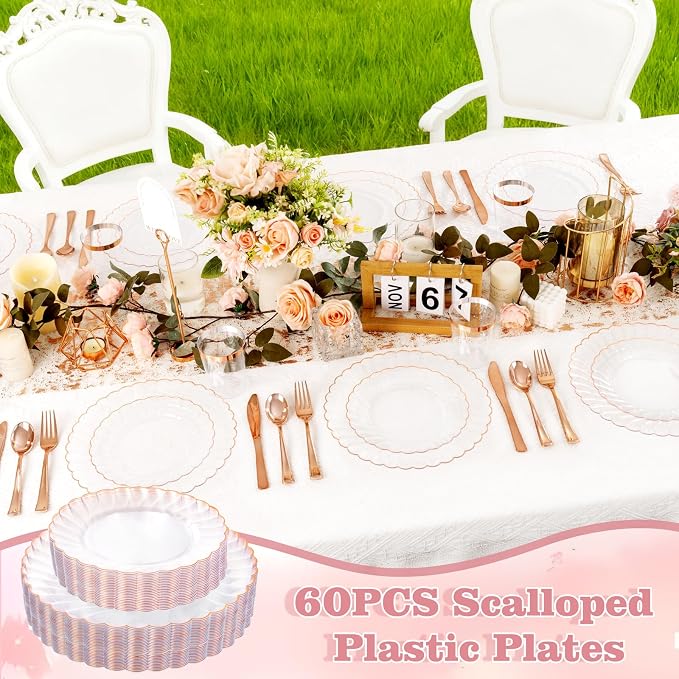 YOUBET 60PCS Rose Gold Plastic Plates