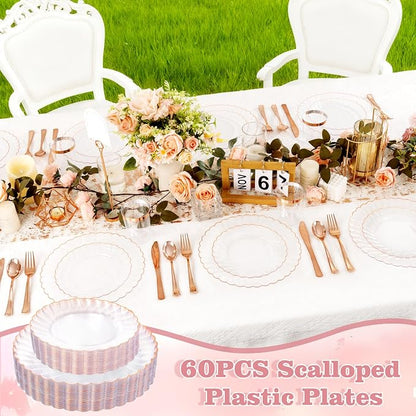 YOUBET 60PCS Rose Gold Plastic Plates