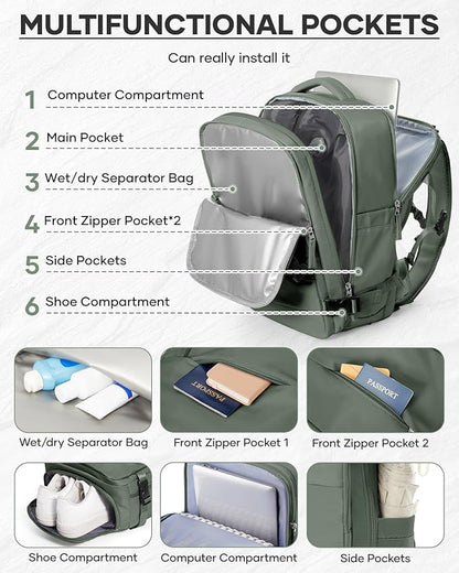Vacuum Backpack Travel With Pump,Mochila De Viaje Compresion Al Vacio,Personal Item Travel Backpack With Vacuum System,Large Carry On Vacpack Backpacks For Women Men,Olive Green