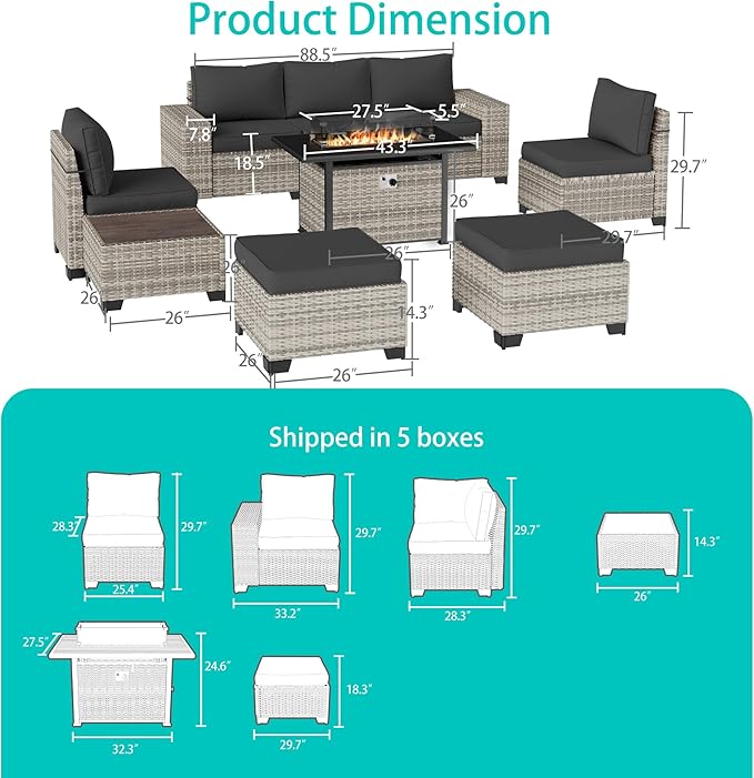 9-Piece Outdoor Patio Furniture Set