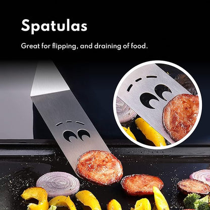 New Star Foodservice 7006865 Stainless Steel BBQ/Griddle Utensils & Accessories Tool Set, 6-Piece Set Includes Spatulas, Dough Scraper with Measurements, & Squeeze Bottle Set