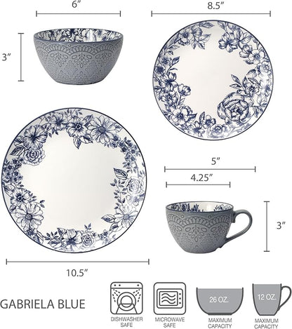 Pfaltzgraff Gabriela Blue 16-Piece Dinnerware Set, Service