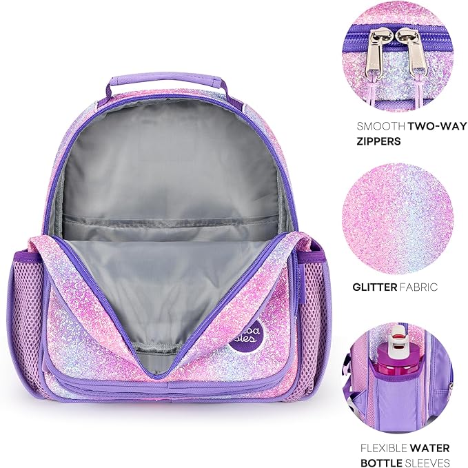 mibasies Toddler Backpack for Girls 2-4: Glitter Kids Backpacks for Girls - Preschool Kindergarten Backpack - Purple