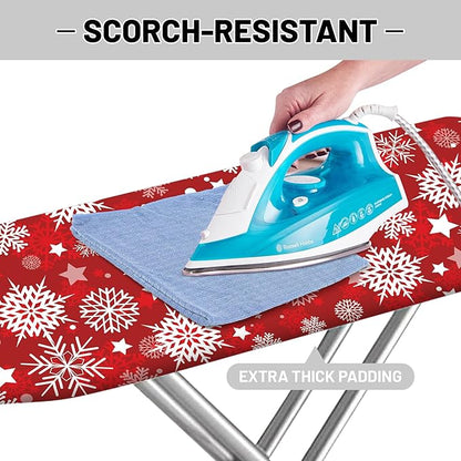 Extra Thick Ironing Board Cover and Pad, Christmas 15x54 Ironing Board Cover, Resist Scorching and Staining,Christmas Winter Snowflakes Xmas Red