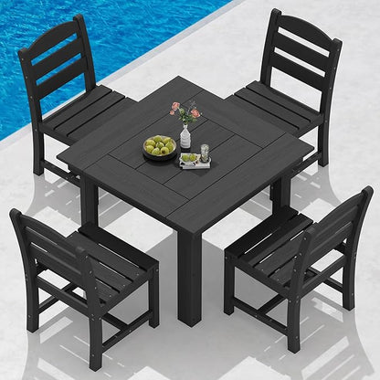 SERWALL Outdoor Dining Set for 4, HDPE Square Table and Chairs Set All Weather