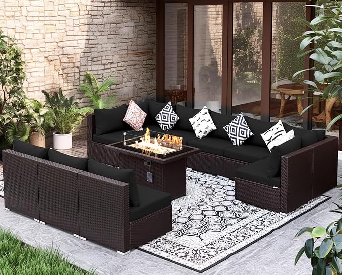 NICESOUL 11 Piece L-Shaped Outdoor Patio Furniture Set