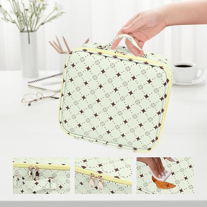 Travel Makeup Bag With 360° rotating LED Mirror,Waterproof cosmetic organizer,Portability Cosmetic case,Makeup organizer,Gift for Women,Girls Gift (Green+Yello)