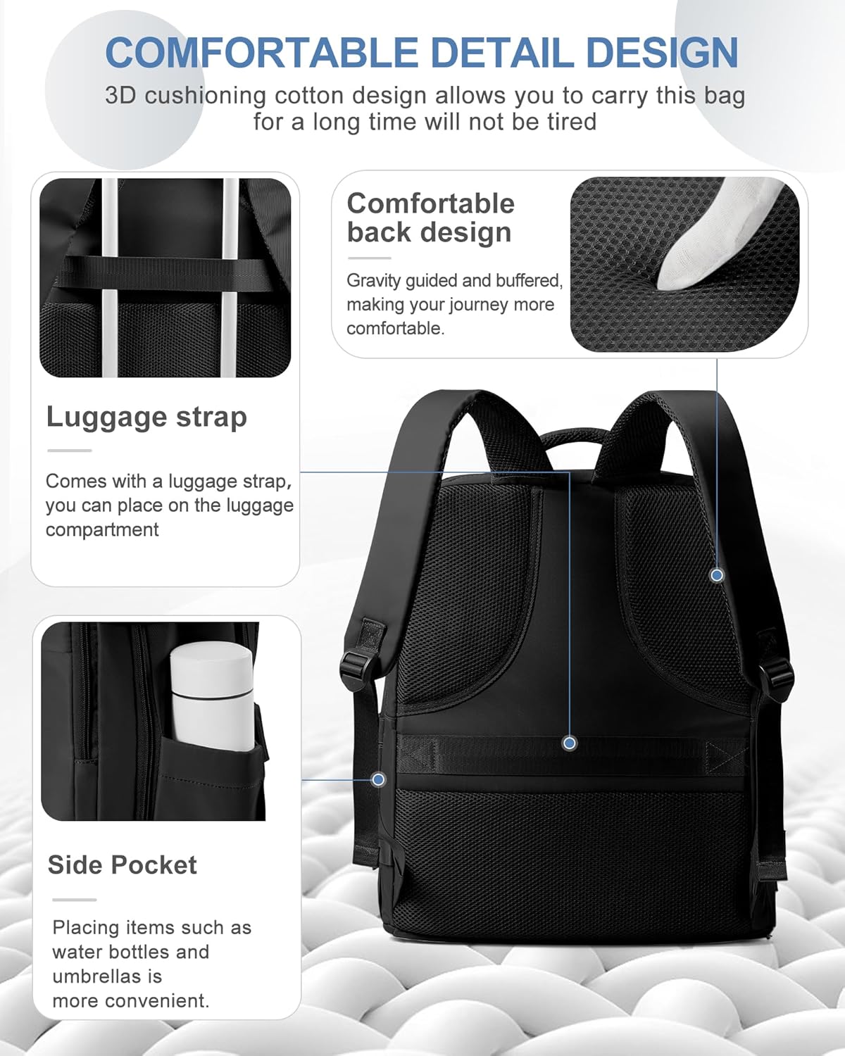 coowoz Large Travel Backpack Carry On for Women Man Black Waterproof Gym Backpacks with Laptop Compartment Mochila de Viaje Teacher Personal Item Backpack Rucksack Airplane Accessories Must Haves