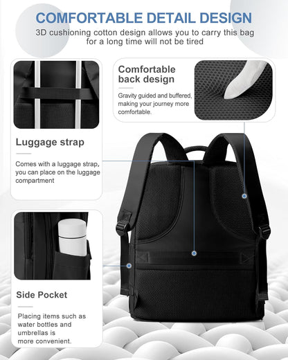 coowoz Large Travel Backpack Carry On for Women Man Black Waterproof Gym Backpacks with Laptop Compartment Mochila de Viaje Teacher Personal Item Backpack Rucksack Airplane Accessories Must Haves