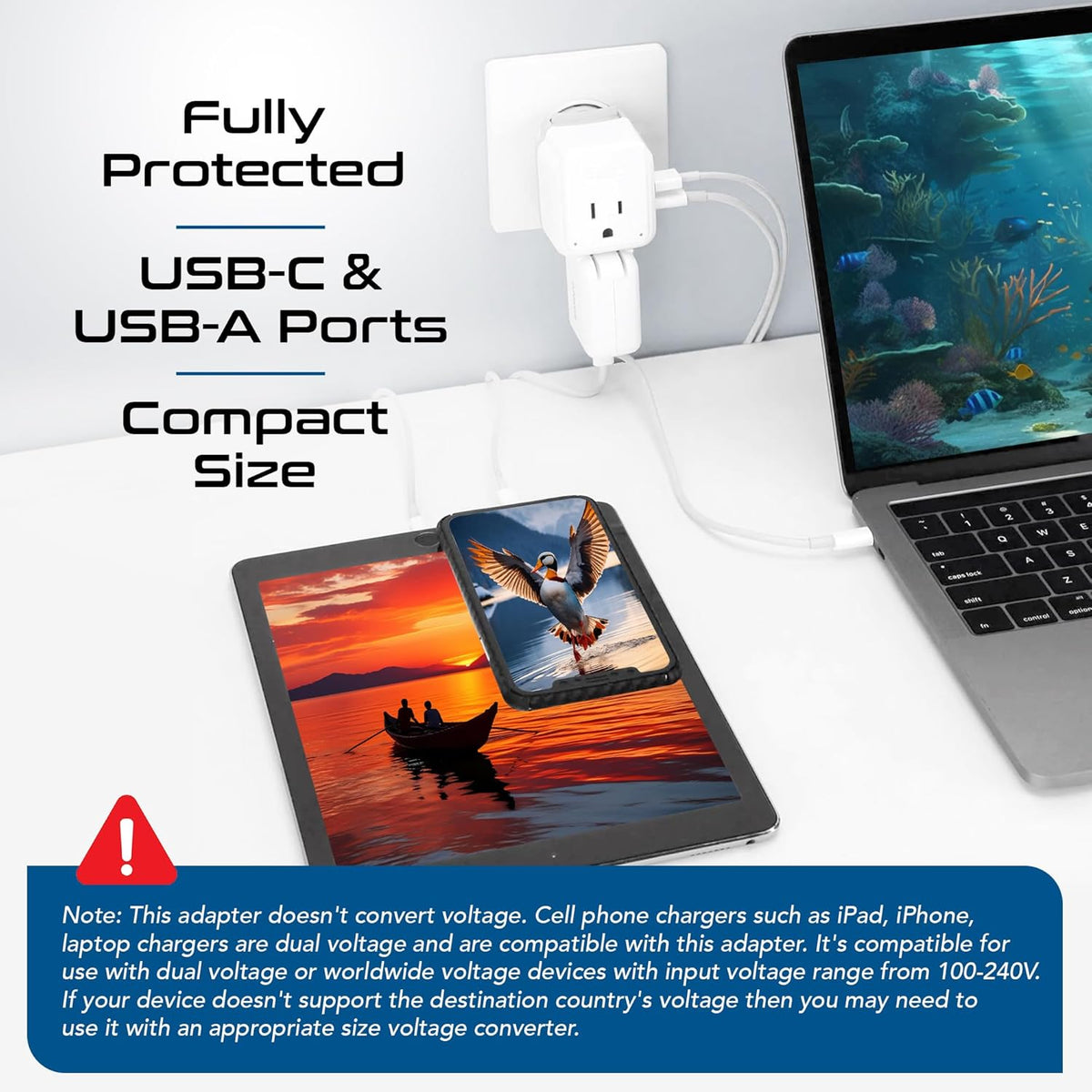 Ceptics Israel, Jordan Power Plug Adapter Travel, 20W PD & QC, Safe Dual USB & USB-C 3.1A -2 USA Socket - Use in Jerusalem, Palestine, UAE - Includes Type H, Type C, Type G Swadapt Attachments