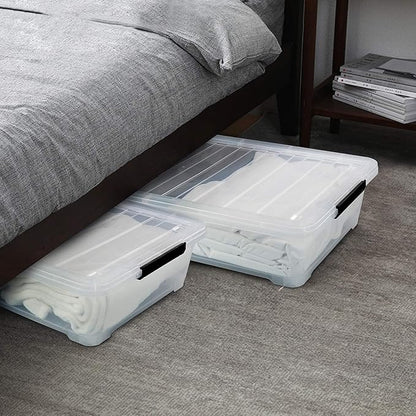 3-Pack Plastic Under Bed Storage Box Container, 40 Quart Clear Stackable Storage Box Wheeled Latching Box