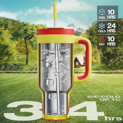 POWCAN 40 oz Tumbler with Handle, 2-in-1 Straw and Sip Lid, Leakproof, Dishwasher Safe, Insulated Stainless Steel Travel Coffee Mug, Keeps Cold for 34 Hours, Fits in Car Cup Holder (Fiery Love)