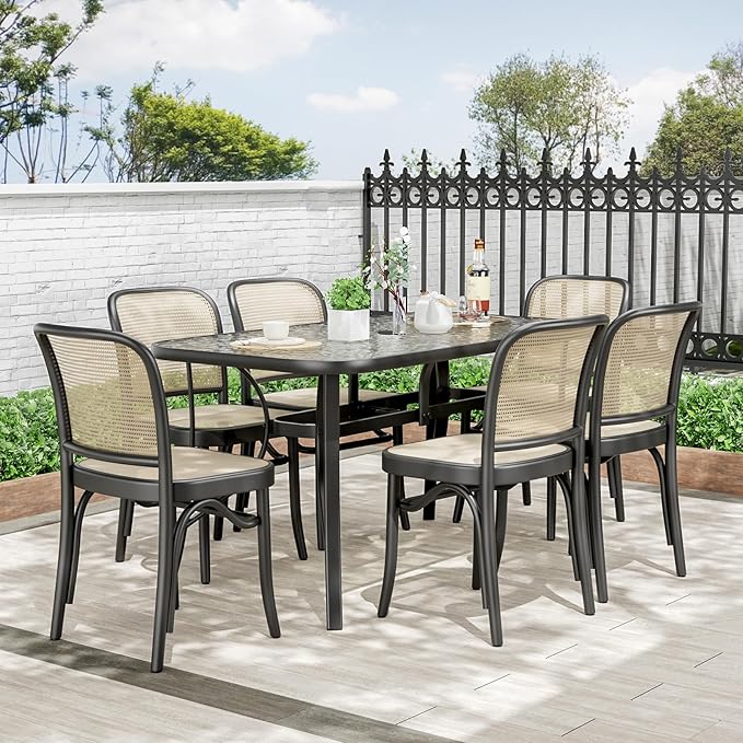 TLSUNNY Patio Outdoor Table W/ 1.69″ Umbrella Hole, Outdoor Metal Furniture