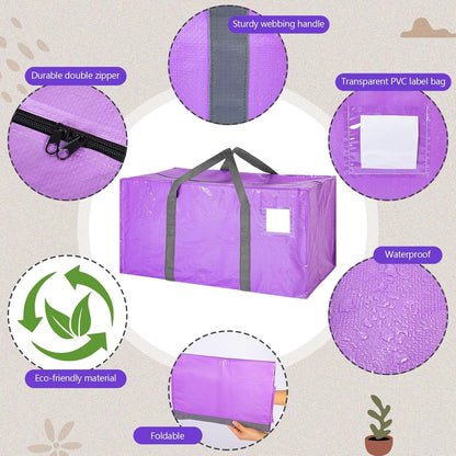 8 Pack Extra Large Moving Bags Heavy Duty Packing Bags with Extra Long Handles and Zippers Storage Totes for College Students Room Dorm Essentials Packing Supplies(Purple)