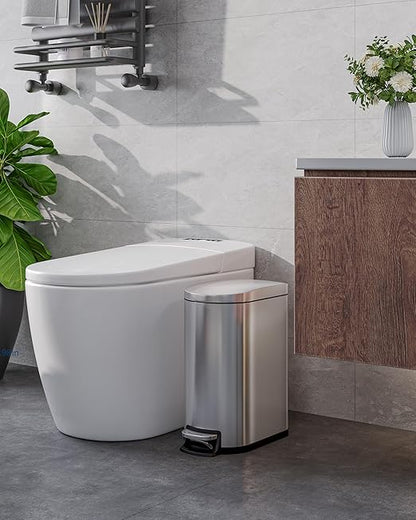 Garvee 13 Gal (50 L) and 2.6 Gal (10 L) Stainless Steel Trash Can Combo Set, Rustproof Garbage Can with Lid for Kitchen and Bathroom, Step-on Trash Bin with Inner Bucket, Rear Handle, Silver