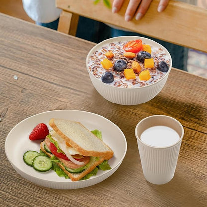 Cythia Dinnerware Sets for 6 Plastic Plates and Bowls Sets Reusable 18 Pcs Kitchen Dishes Set Dinner Camping Plates Cereal Bowls Cups Microwave Unbreakable Tableware Set For Picnic Party