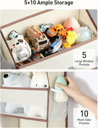Yecaye 1 Pc 5 Tier Over the Door Organizer with 15 Pockets | 44lb Load Over the Door Storage | No Sagging Closet Organizers and Storage | Versatile Nursery Hanging Organizers for Home Dorm - Beige