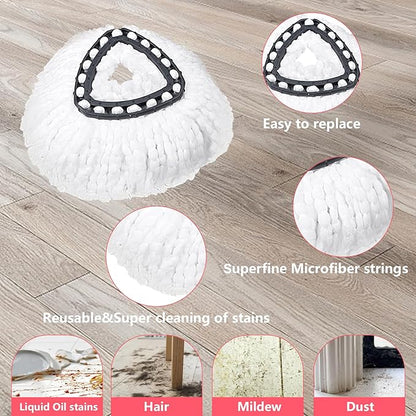 Mop Heads Replacements Complete Combo for O-Ceda,4Pcs White Machine Washable Microfiber Spin Mop Refills Replace Heads,2 Scrub Brushs,1 Base,1 Set Handle,Spin Mop Replacements for Tub and Tile
