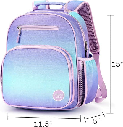mibasies Girls Backpack 5-8: Lightweight Kids Backpacks for Girls - Girl Bookbag for Elementary School - Gradient Purple