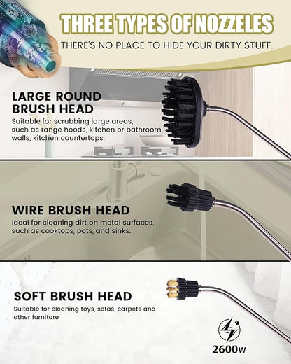 FoundGo 1700W Tankless Handheld Steam Cleaner with 7 Brushes 20s Heating to 239℉ Pressurized Portable Steam Cleaner, Cleaning Home/Kitchen/Car & More-White