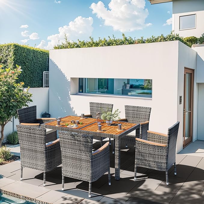 Shintenchi 7 Piece Patio Dining Set, Wicker Patio Conversation Set
